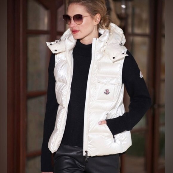 NWT$1550 MONCLER Diotis Hooded Quilted Metallic Pearl Puffer Gilet Vest 1 Small - Picture 1 of 16